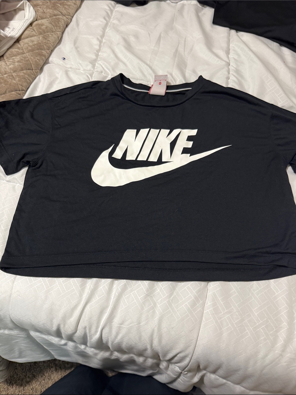 Nike Black Crop Logo Tee with White Swoosh